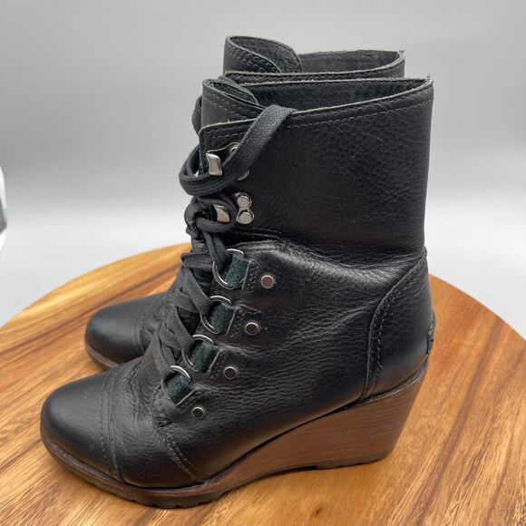 Sorel Womens 6.5 After Hours Wedge Boot Lace Up Leather Waterproof Wood Heel - Picture 3 of 8
